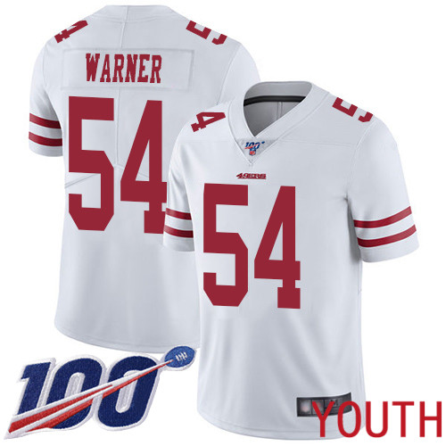San Francisco 49ers Limited White Youth 54 Fred Warner Road Jersey NFL 54 100th Season Vapor